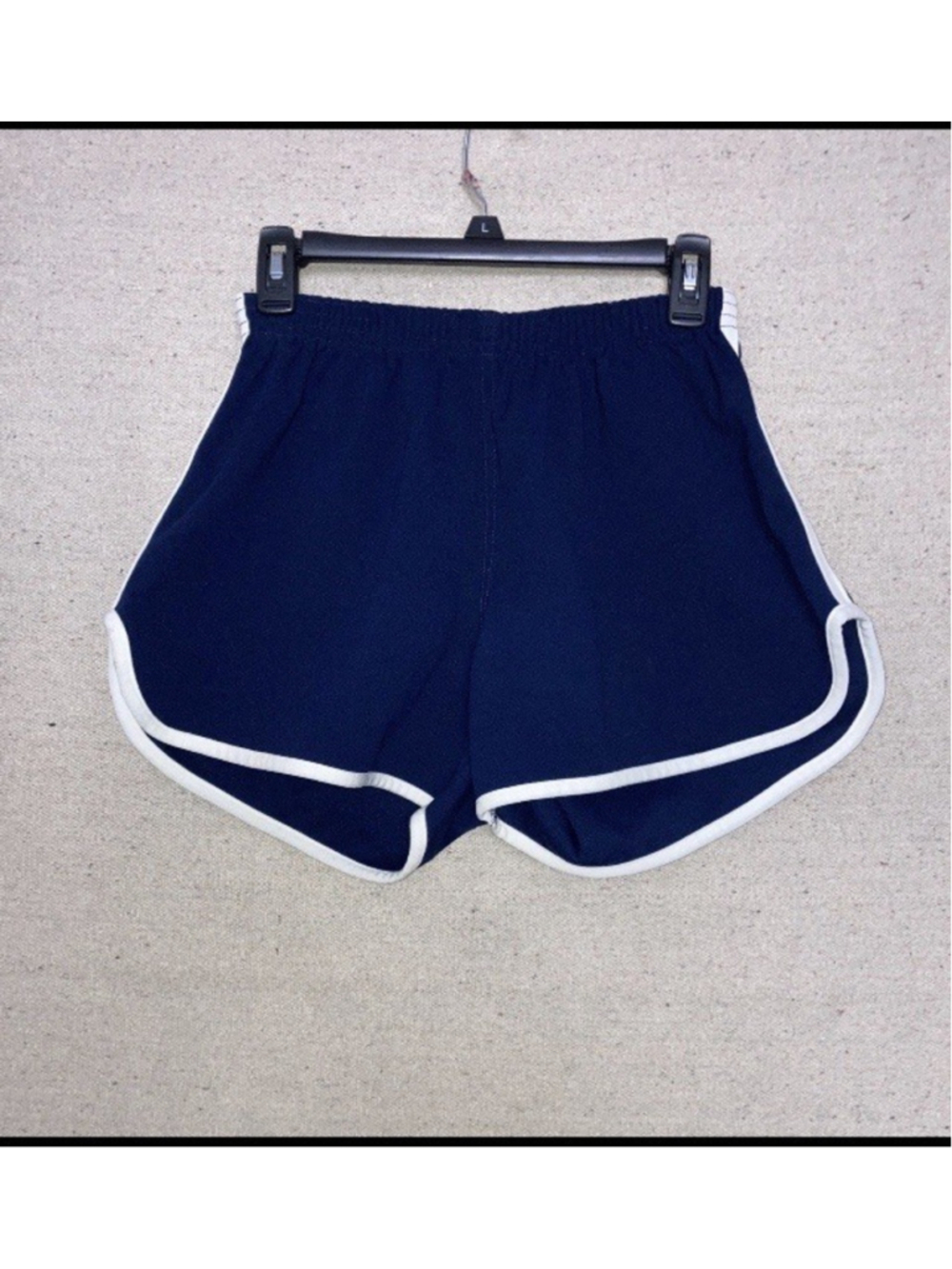 Vintage 80s Nylon School Boy’s Gym Track Shorts Blue White Ringer Trim Men’s S